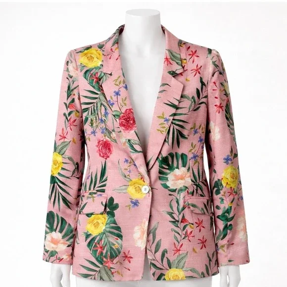 Rachel Zoe Pink Floral Tropical Blazer Jacket Women's Medium - Picture 1 of 11